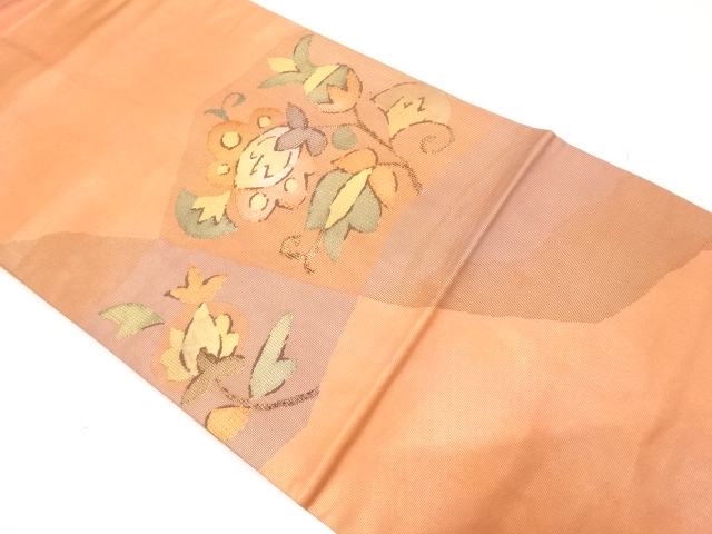 石畳に花更紗模様織り出し　名古屋帯